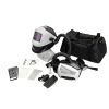 Integrated laser welding helmet with ventilated welding helmet system for respiratory protection