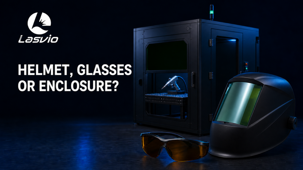 Laser welding helmet, safety glasses and protective enclosure for handheld fiber laser welding