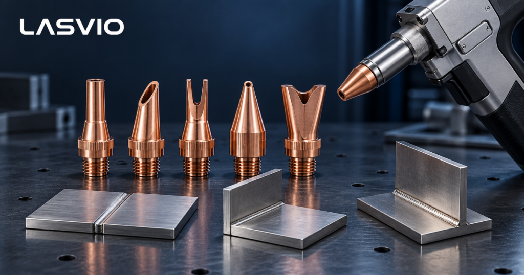 Laser welding nozzle types for butt lap and corner joints