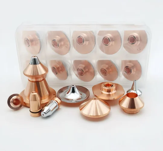 Single and double layer laser cutting nozzles for fiber laser machines