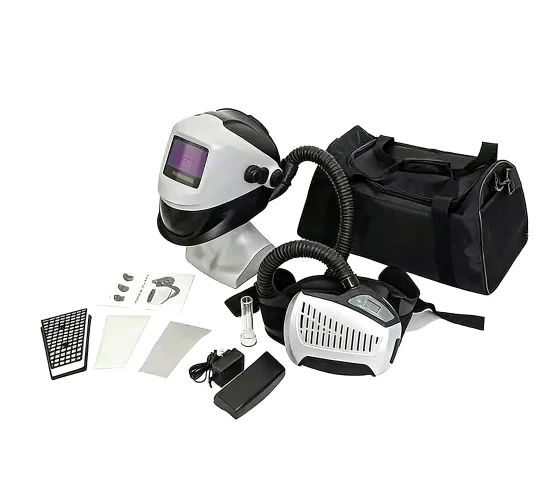 Integrated laser welding helmet with ventilated welding helmet system for respiratory protection
